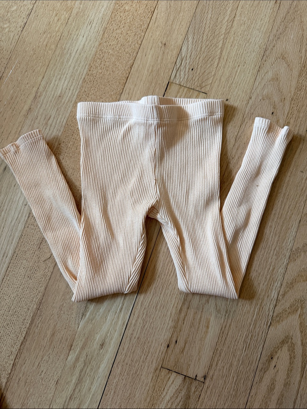Pink Chicken Ribbed Leggings in Pale Peach